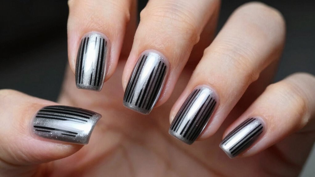elegant magnetic barcode nail art