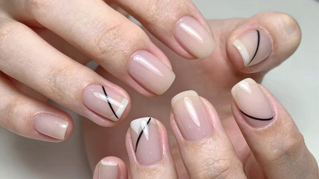 elegant short nails with minimal lines