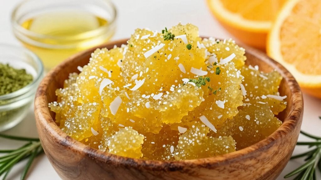 honey sugar scrub with oils and botanicals
