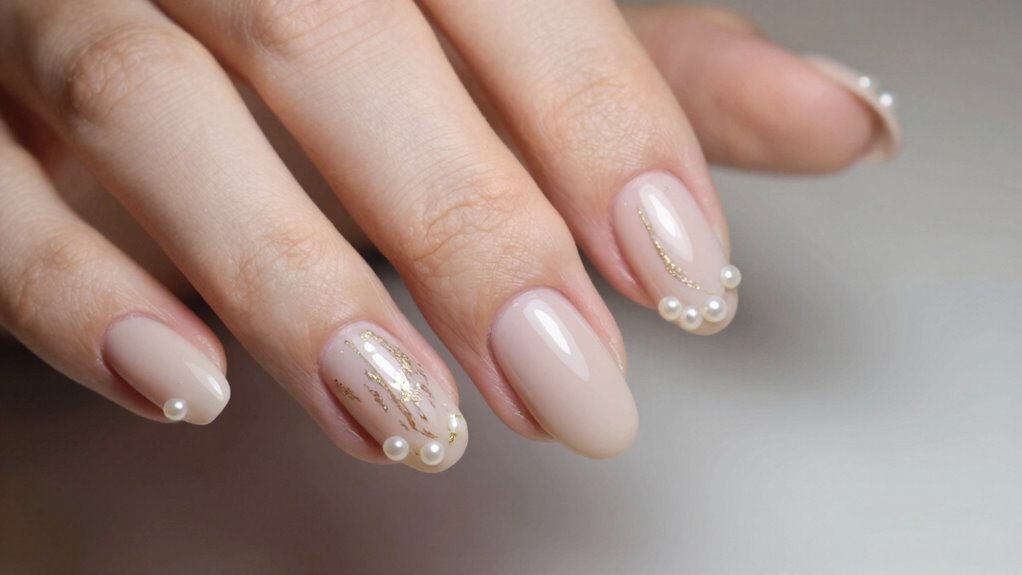 pearl decals glossy nude nails