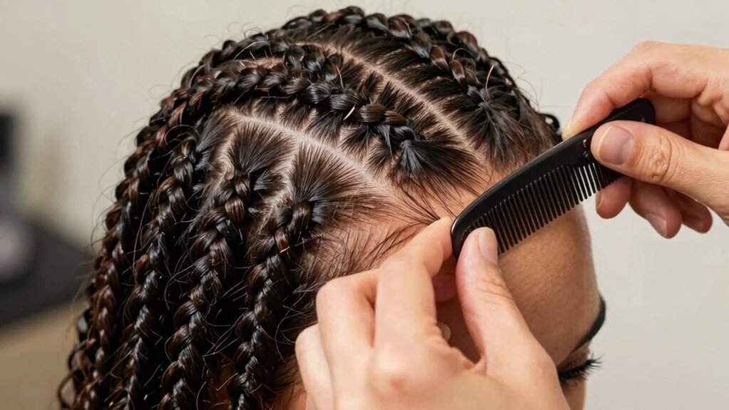 properly sectioned evenly tensioned cornrows