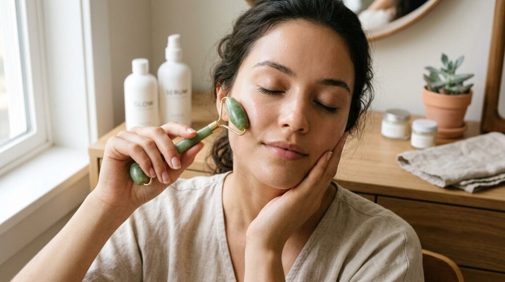 daily routine with face roller instructions