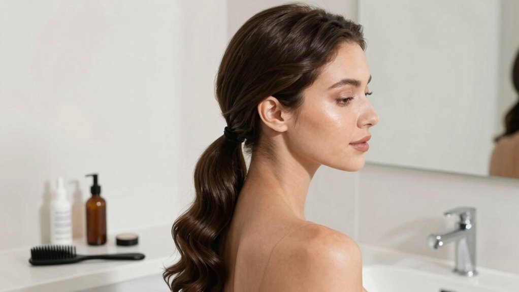 sleek middle part slick ponytail