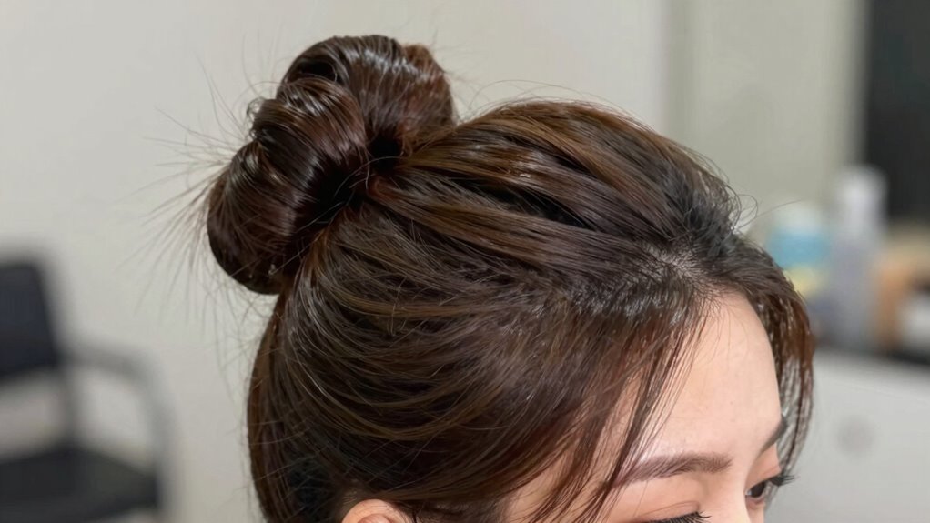 sleek top knot bun technique